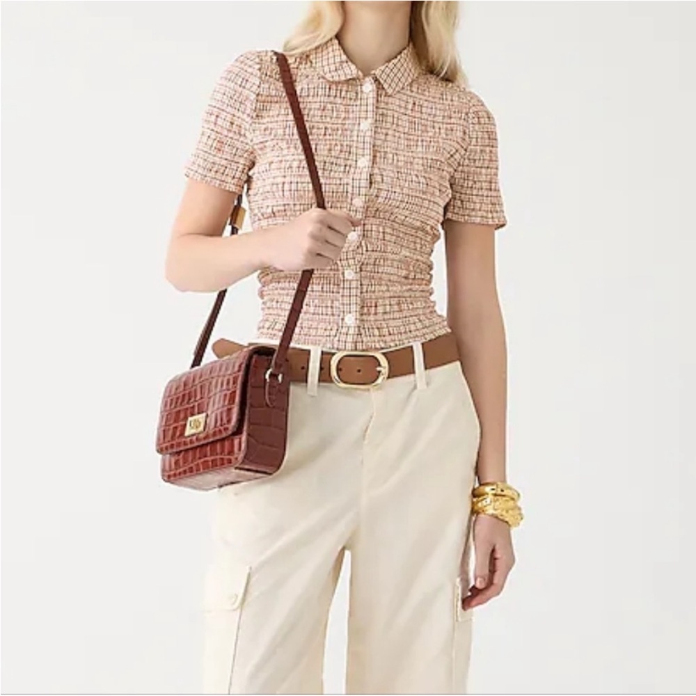 J. Crew Women's Button Down Shirt in Cream and Brown